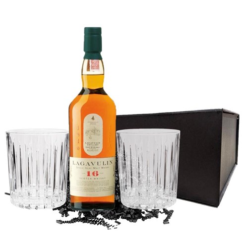 Lagavulin 16 Year Old Single Malt Whisky 70cl And Nouveau Tumblers Gift Set